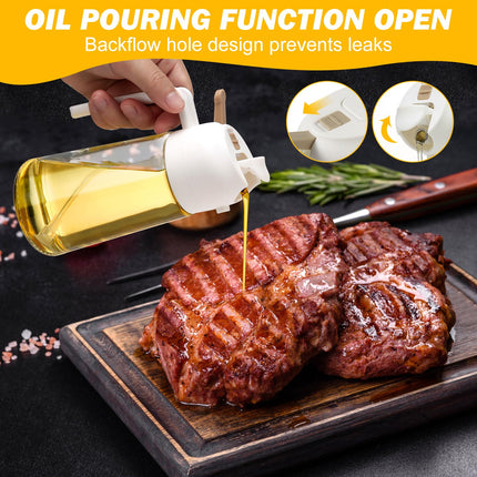 600ml 2 in 1 Glass Oil Sprayer Dispenser Kitchen Sprayz Cooking Baking Oil Bottle BBQ Spray White 3