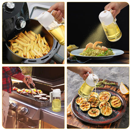 600ml 2 in 1 Glass Oil Sprayer Dispenser Kitchen Sprayz Cooking Baking Oil Bottle BBQ Spray White 8