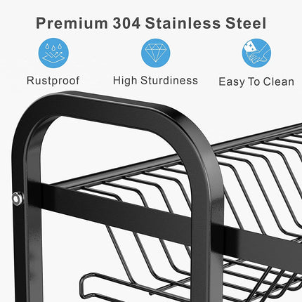 Dish Rack 2 Tier Dish Dryer Drainer Stainless Steel Dish Drying Rack Drip Trays Side Holder Kitchen Storage Save Space 5