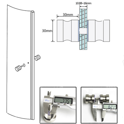 Shower Glass Door Knob Bathroom Round Back-to-Back Handle SUS304 Brushed Nickel 6