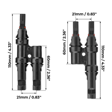 1 Pair 2 To 1 2 branch Waterproof T Branch Cable Connectors Solar PV Panel Connector Male & Female 5