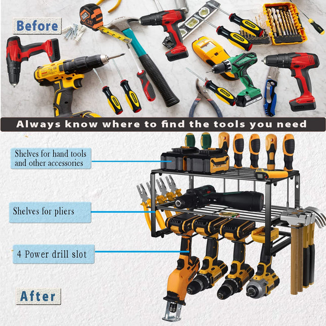 40cm Power Tool Organizer 4 Layers Garage Tool Storage Rack Workshop Tool Shelf Drill Pliers Hammer Rack 2