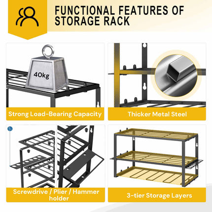 40cm Power Tool Organizer 4 Layers Garage Tool Storage Rack Workshop Tool Shelf Drill Pliers Hammer Rack 4