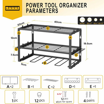 40cm Power Tool Organizer 4 Layers Garage Tool Storage Rack Workshop Tool Shelf Drill Pliers Hammer Rack 5
