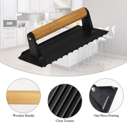 Heavy Duty Round / Rectangle Cast Iron Grill Burger Press Pre-Seasoned Steak Griddle BBQ Grilling 3