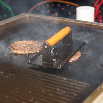 Heavy Duty Round / Rectangle Cast Iron Grill Burger Press Pre-Seasoned Steak Griddle BBQ Grilling 4