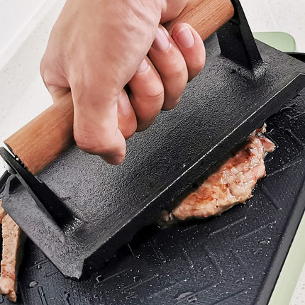 Heavy Duty Rectangular Cast Iron Grill Burger Press Pre-Seasoned Steak Griddle BBQ Grilling 4