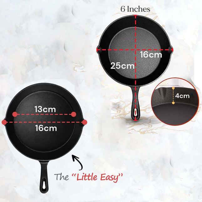 6inch 16cm Cast Iron Skillet Cookware Chef Quality Pre-Seasoned Pan Pans 2