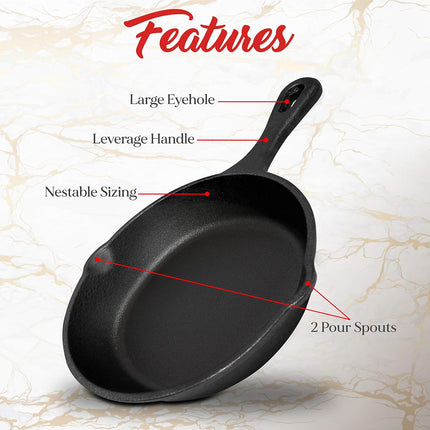 6inch 16cm Cast Iron Skillet Cookware Chef Quality Pre-Seasoned Pan Pans 5