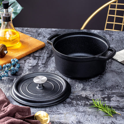 24cm Pre-seasoned NonStick Cast Iron Dutch Oven Handles Lid Skillet Cookware Braising Pot Pan Casserole 2