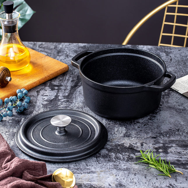 24cm Pre-seasoned NonStick Cast Iron Dutch Oven Handles Lid Skillet Cookware Braising Pot Pan Casserole 2