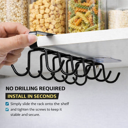 Under Cabinet Mug Holder 12 Hooks No Drill Cup Rack Organizer for Kitchen Storage Black 2