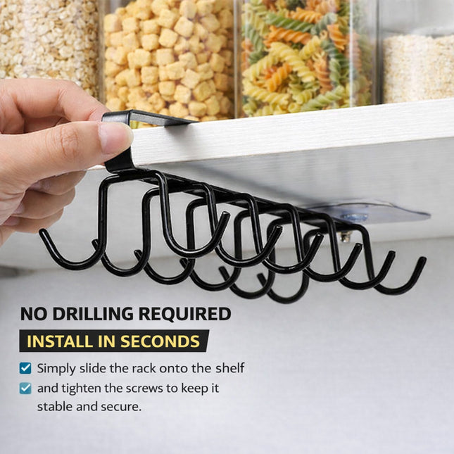 Under Cabinet Mug Holder 12 Hooks No Drill Cup Rack Organizer for Kitchen Storage Black 2