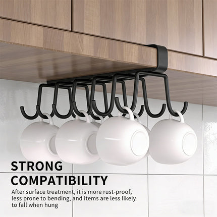 Under Cabinet Mug Holder 12 Hooks No Drill Cup Rack Organizer for Kitchen Storage Black 4