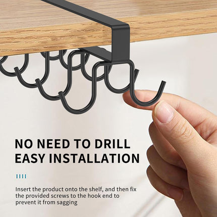 Under Cabinet Mug Holder 12 Hooks No Drill Cup Rack Organizer for Kitchen Storage Black 5