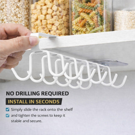 Under Cabinet Mug Holder 12 Hooks No Drill Cup Rack Organizer for Kitchen Storage White 2