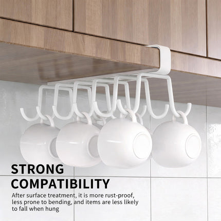 Under Cabinet Mug Holder 12 Hooks No Drill Cup Rack Organizer for Kitchen Storage White 4