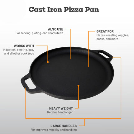 13.5" 35cm Pre-Seasoned Cast Iron Pizza Baking Pan Cooking Griddle Stove Oven Grill Campfire 2