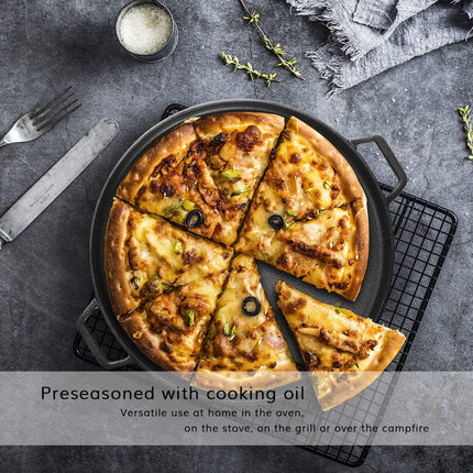 13.5" 35cm Pre-Seasoned Cast Iron Pizza Baking Pan Cooking Griddle Stove Oven Grill Campfire 4