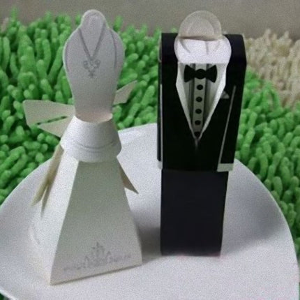 10 Pack of 5 Bride and 5 Groom Wedding Bridal Bomboniere Favor Candy Choc Almond Box - Kate Aspen Design 2