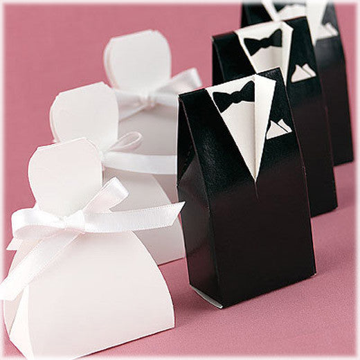 10 Pack of 5 Bride Gown and 5 Groom Tux Wedding Bridal Bomboniere Favor Candy Choc Almond Box - NW 2
