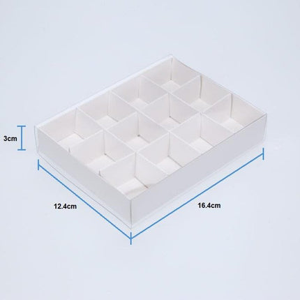 10 Pack of White Card Chocolate Sweet Soap Product Retail Gift Box - 12 bay 4x4x3cm Compartments  - Clear Slide On Lid - 16x12x3cm 2