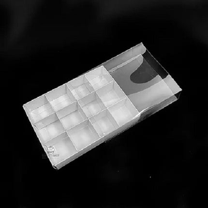 10 Pack of White Card Chocolate Sweet Soap Product Retail Gift Box - 12 bay 4x4x3cm Compartments  - Clear Slide On Lid - 16x12x3cm 3