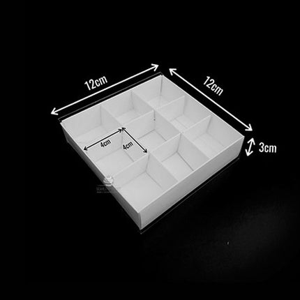 10 Pack of White Card Chocolate Sweet Soap Product Retail Gift Box - 9 bay 4x4x3cm Compartments  - Clear Slide On Lid - 12x12x3cm 2