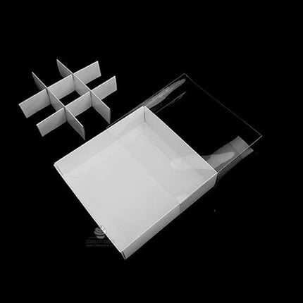10 Pack of White Card Chocolate Sweet Soap Product Retail Gift Box - 9 bay 4x4x3cm Compartments  - Clear Slide On Lid - 12x12x3cm 4