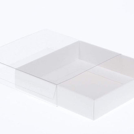 10 Pack of 10cm Square Invitation Coaster Favor Function product Presentation Cookie Biscuit Patisserie Gift Box - 4cm deep - White Card with Clear Slide On PVC Lid