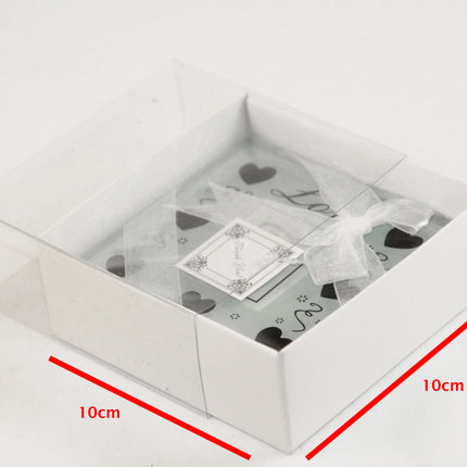 10 Pack of 10cm Square Invitation Coaster Favor Function product Presentation Cookie Biscuit Patisserie Gift Box - 4cm deep - White Card with Clear Slide On PVC Lid 2