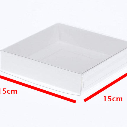 10 Pack of 15cm Square Invitation Coaster Favor Function product Presentation Cookie Biscuit Patisserie Gift Box - 4cm deep - White Card with Clear Slide On PVC Lid 2