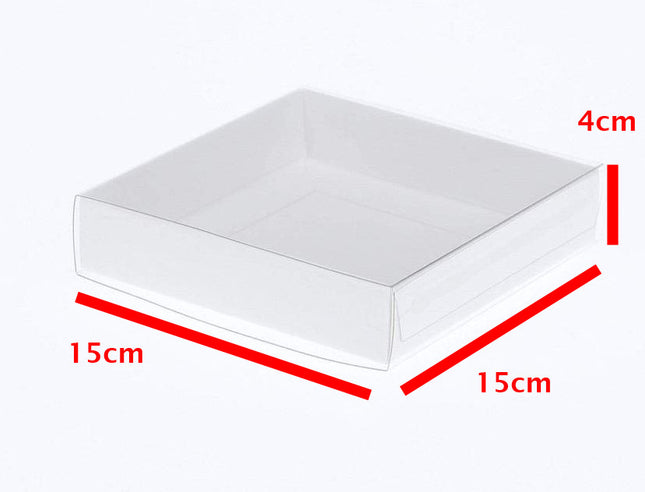 10 Pack of 15cm Square Invitation Coaster Favor Function product Presentation Cookie Biscuit Patisserie Gift Box - 4cm deep - White Card with Clear Slide On PVC Lid 2