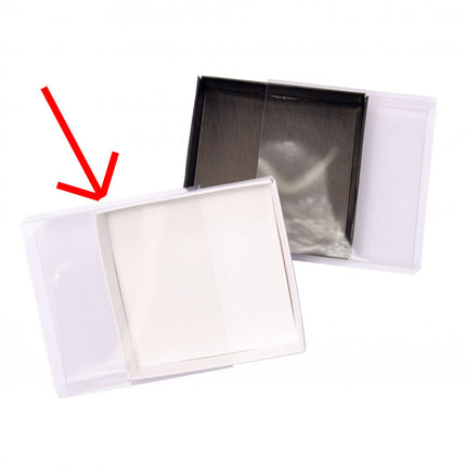 10 Pack of 15cm Square Invitation Coaster Favor Function product Presentation Cookie Biscuit Patisserie Gift Box - 4cm deep - White Card with Clear Slide On PVC Lid 3