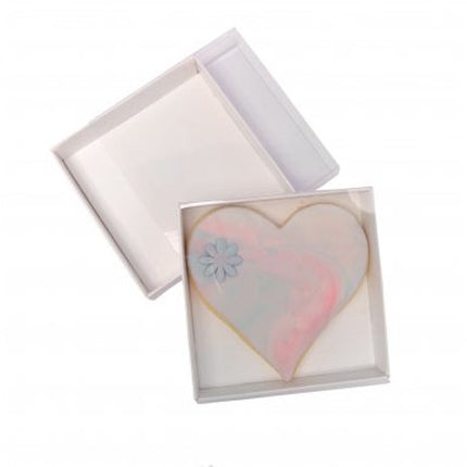 10 Pack of 8cm Square Wedding Invitation Coaster Favor Function product Presentation Cookie Biscuit Patisserie Gift Box - 2cm deep - White Card with Clear Slide On PVC Lid 3