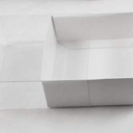 10 Pack of 8cm Square Wedding Invitation Coaster Favor Function product Presentation Cookie Biscuit Patisserie Gift Box - 2cm deep - White Card with Clear Slide On PVC Lid 4