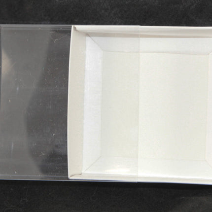 10 Pack of 8cm Square Wedding Invitation Coaster Favor Function product Presentation Cookie Biscuit Patisserie Gift Box - 2cm deep - White Card with Clear Slide On PVC Lid 5