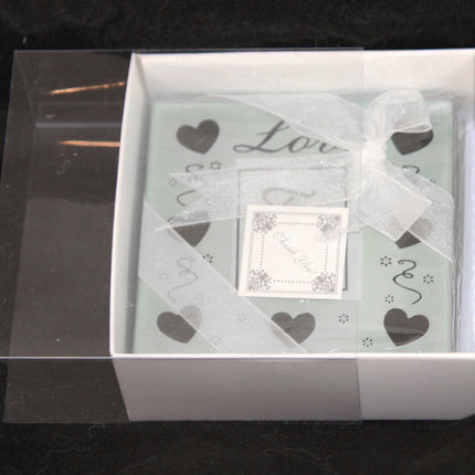 10 Pack of 8cm Square Wedding Invitation Coaster Favor Function product Presentation Cookie Biscuit Patisserie Gift Box - 2cm deep - White Card with Clear Slide On PVC Lid 6