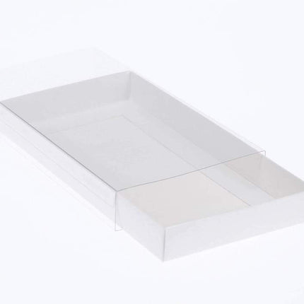 10 Pack of White Card Box - Clear Slide On Lid - 17 x 25 x 5cm -  Large Beauty Product Gift Giving Hamper Tray Merch Fashion Cake Sweets Xmas 4
