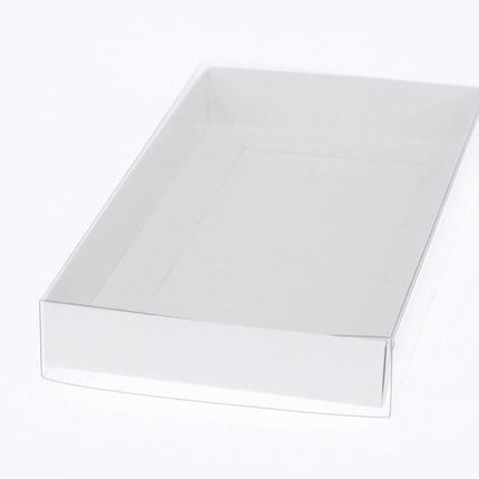 10 Pack of White Card Box - Clear Slide On Lid - 17 x 25 x 5cm -  Large Beauty Product Gift Giving Hamper Tray Merch Fashion Cake Sweets Xmas 5