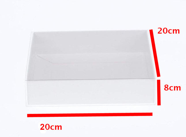 10 Pack of White Card Square Box - Clear Slide On Lid - 20 x 20 x 8cm -  Large Beauty Product Gift Giving Hamper Tray Merch Fashion Cake Sweets Xmas 2