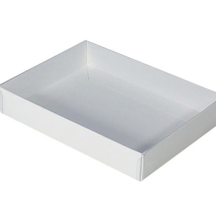 10 Pack of White Card Square Box - Clear Slide On Lid - 20 x 20 x 8cm -  Large Beauty Product Gift Giving Hamper Tray Merch Fashion Cake Sweets Xmas 3