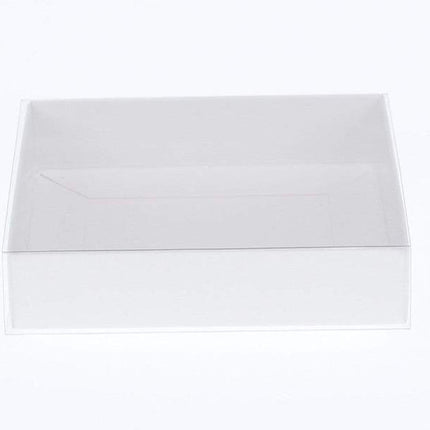10 Pack of White Card Box - Clear Slide On Lid - 25 x 25 x 6cm - Large Beauty Product Gift Giving Hamper Tray Merch Fashion Cake Sweets Xmas