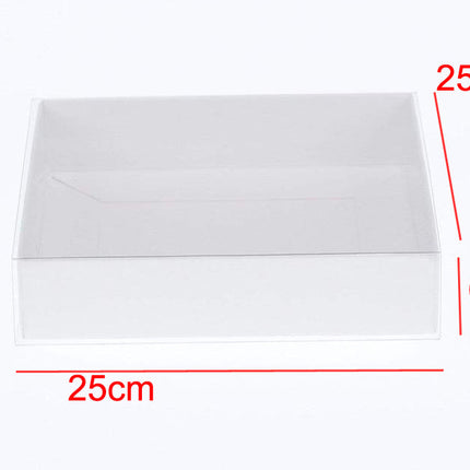 10 Pack of White Card Box - Clear Slide On Lid - 25 x 25 x 6cm - Large Beauty Product Gift Giving Hamper Tray Merch Fashion Cake Sweets Xmas 2