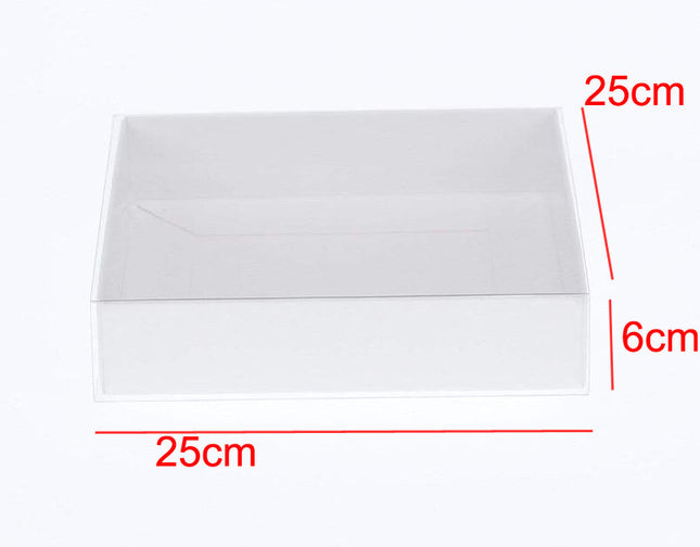 10 Pack of White Card Box - Clear Slide On Lid - 25 x 25 x 6cm - Large Beauty Product Gift Giving Hamper Tray Merch Fashion Cake Sweets Xmas 2