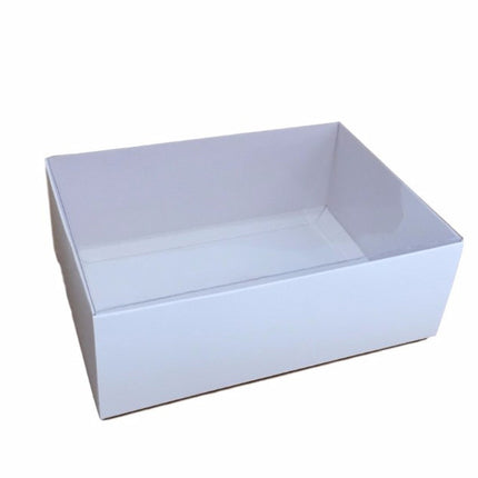10 Pack of White Card Box - Clear Slide On Lid - 25 x 25 x 6cm - Large Beauty Product Gift Giving Hamper Tray Merch Fashion Cake Sweets Xmas 6