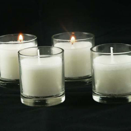 20 White Wax Clear Glass Holder Votive Candle - Wedding Event Centrepiece Table Decoration 2