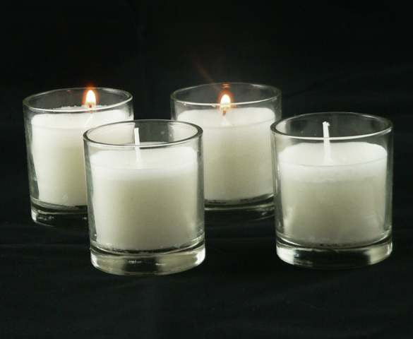 20 White Wax Clear Glass Holder Votive Candle - Wedding Event Centrepiece Table Decoration 2