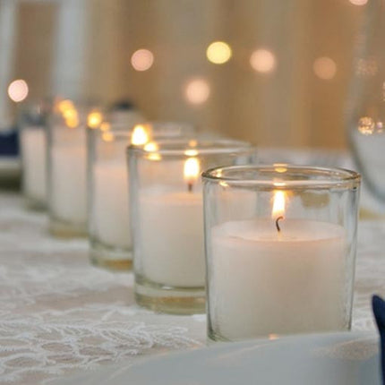 20 White Wax Clear Glass Holder Votive Candle - Wedding Event Centrepiece Table Decoration 3