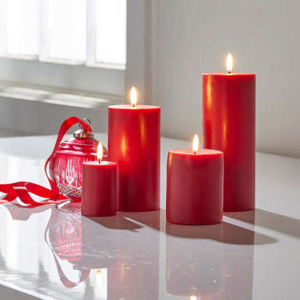 4 Pack Red Wax Pillar Advent Candles Xmas Wedding Party Table Room Centrepiece Decor Graduated sized 6 to 15cm High 7